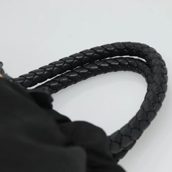 PRADA ribbon Hand Bag Nylon Leather 2way Black Gold Auth ki5666 - Picture 9 of 16